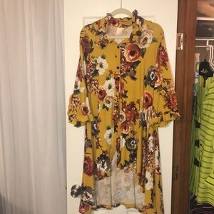 Zadie B’s mustard floral print hi-low button up